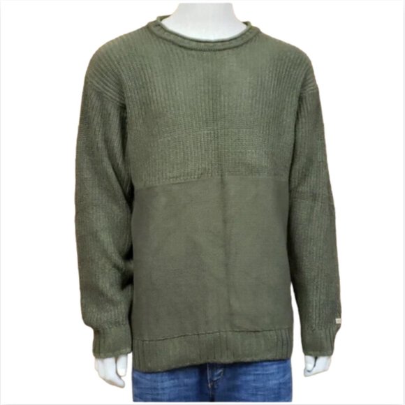 Columbia Crewneck Sweater | Medium | Olive Green Ribbed Knit Long Sleeve - Picture 1 of 9